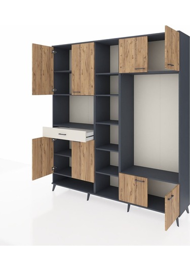 Hyperion Dolap 12 Raflı Tek Çekmeceli 8 Kapaklı 220x44x243 Antrasit-çam/aytaşı Atlas Çam/aytası