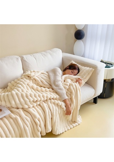 Tavşan Yünü Battaniyesi: Flanel Ofis Araç Küçük Battaniye-beyaz 230 200 Beyaz