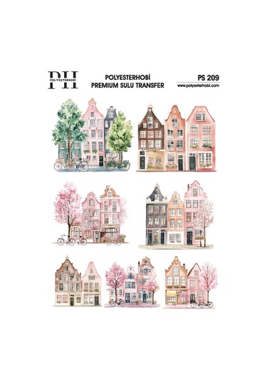 Polyesterhobi Premium Sulu Transfer 25x35 Cm Amsterdam Evleri Desenli Ps 209