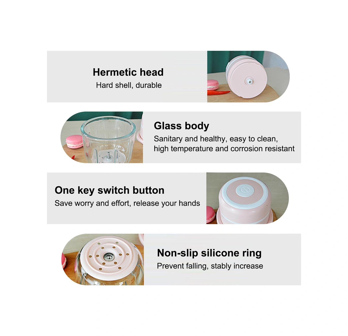 Youmex Kablosuz Elektrikli Mini Yemek Döneri 250ml - Çinko, Sebze, Et, Buz Kırıcı - Paslanmaz Çelik Bıçaklar - Şarj Edilebilir - Pembe Pembe