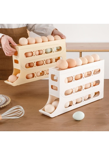 Springsun Otomatik Yuvarlanan 30 Yumurta Kapasiteli, Çift Katlı, Buzdolabı Kapısı Yerine Konabilir, Dayanıklı, Sağlıklı Yumurta Depolama Kutusu - Beyaz 1 Adet Beyaz