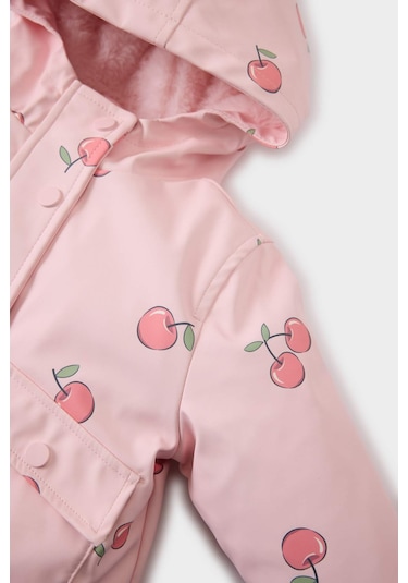 Defacto Kız Bebek Rüzgar Geçirmez Su İtici Kapüşonlu Desenli Mont E7994a525aupn114 Pembe