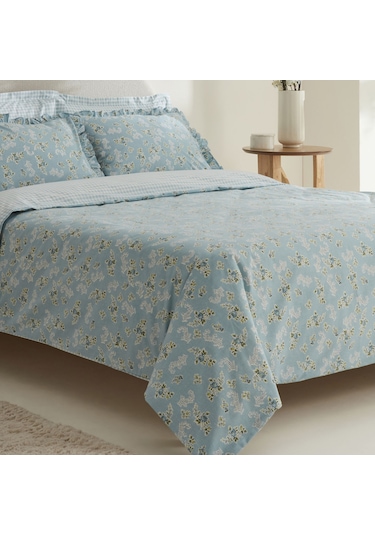 Karaca Home Carlo %100 Pamuk Çift Kişilik Nevresim Takımı Mavi MAVI