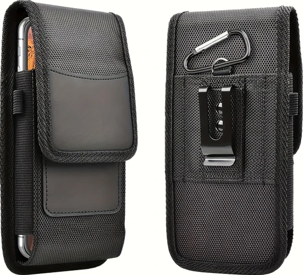 Fochsia İphone 15 İçin Siyah Evrensel Dikey Telefon Bel Klipsi Kılıfı Kart Yuvası 5.5-6.9 İnç