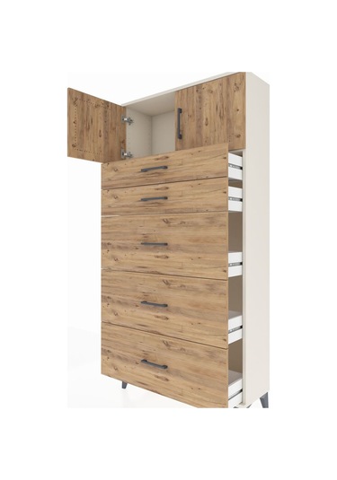 Arges Dolap Tek Raflı 5 Çekmeceli 2 Kapaklı 88x30x182 Aytaşı-çam Aytaşı