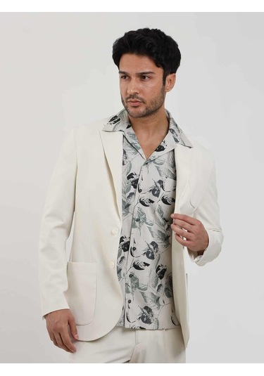 Dufy Bej Erkek Slim Fit Düz Mono Yaka Casual Ceket - 104432-bej Bej