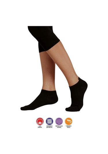 10 Çift Yazlık Terletmez Desensiz Düz Sade Kadın Patik Pamuk Siyah Çorap - Bilek Boy Kısa Çorap Siyah