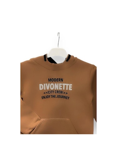 Divonette Erkek Çocuk Önü Yazılı Şardonlu Sweatshirt-15093 Kahverengi