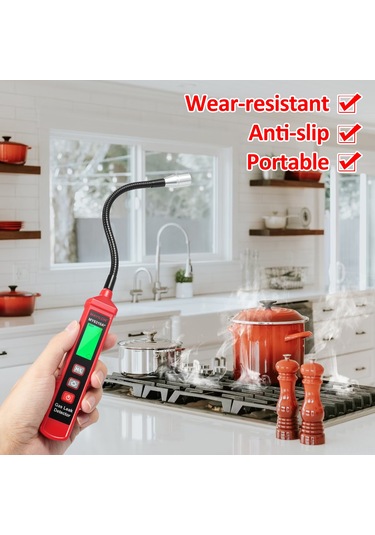 Yaozixa My6310a+ Kırmızı Taşınabilir Yakıcı Gaz Tespit Cihazı, 8 İnç Sondalı, Doğalgaz/propan/metan Sızıntı Kontrolü, Pil İçermez