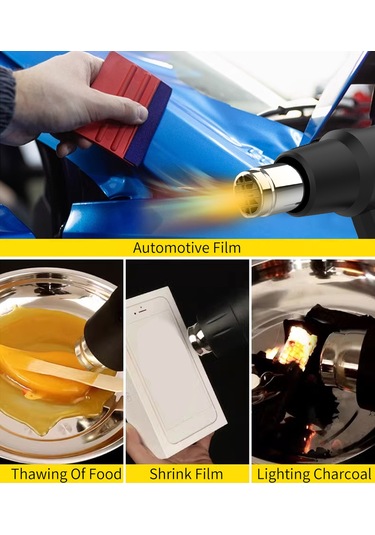 Lemestar Isı Fırçası 2000w 50-650 C Sürekli Sıcaklık Regülasyonu 2 Lü Hava Hızı 5 Ağızlı + 1 Scraper Ergonomik Kumaş Avrupa Standartı Siyah