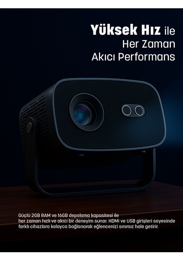 Jeero 4k Smart Cinema Portable Projector Auto Focus / Android Türkçe Menü
