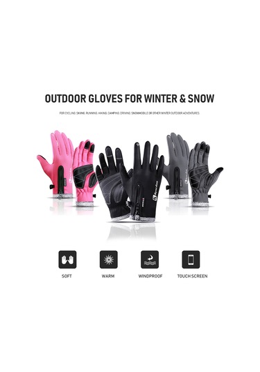 Kış Sıcak Eldivenleri Polar Rüzgar Geçirmez Su Geçirmez Dokunmatik Ekran Spor Bisiklet Kayak Bisiklet Dış Mekan Çalışma Eldivenleri Gri