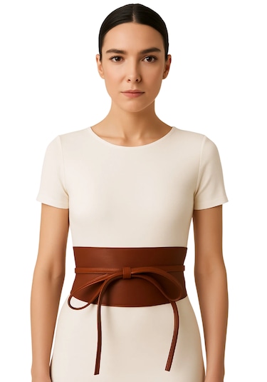 Kadın Kemer Deri Geniş Bağcıklı Kahverengi