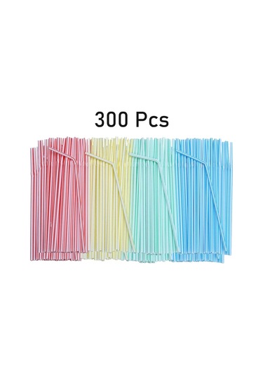 Qingmipy 300 Adet 8 İnç Renkli Çizgili Esnek Plastik Pipetler