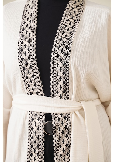 Bigdart 5865 Nakışlı Örme Uzun Kimono - Beyaz 5865bgd19-005-12120 001