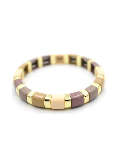 Lastikli Porselen Bilezik - Kahverengi Çok Renkli