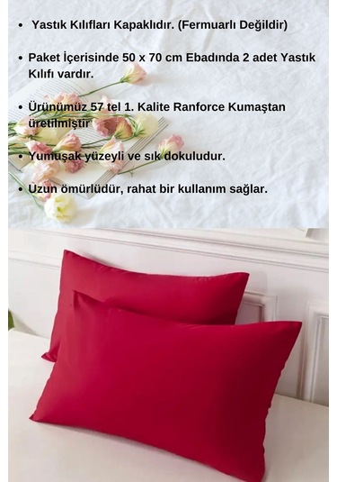 Bordo Renkli Pamuklu Ranforce Kumaştan Yastık Kılıfı 2 Adet