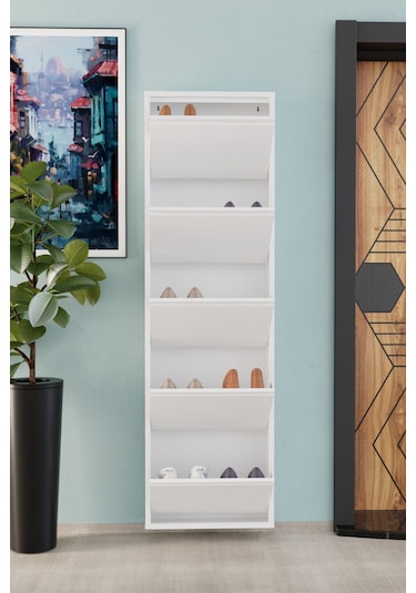 5 Kapaklı Metal Ayakkabılık Beyaz Beyaz