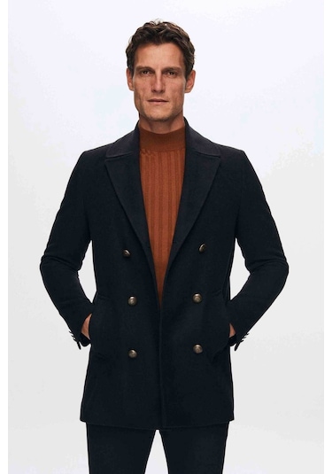 Ds Damat Regular Fit Lacivert Denizci Metal Düğme Detaylı Kaşe Kaban 1HF08ORT10005 Lacivert