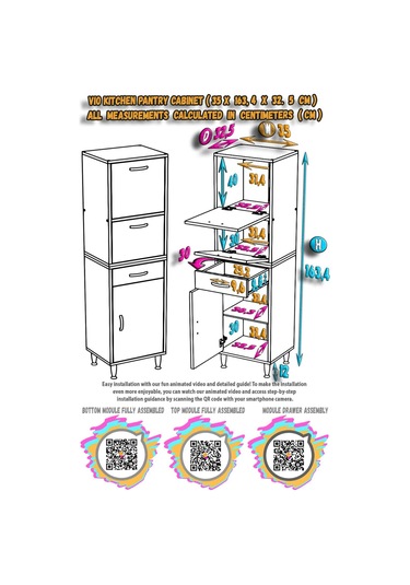Modilayn Vio Çok Amaçlı Dolap: 35x163.4x32,5 Cm Ölçülerinde, Çekmeceli Ve Kapaklı Mutfak Dolabı. Beyaz Modilayn Vio Çok Amaçlı Dolap: 35x163.4x32,5 Cm Ölçülerinde, Çekmeceli Ve Kapaklı Mutfak Dolabı. Beyaz