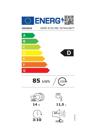 Grundig GPDF 6732 MG 6 Programlı 14 Kişilik Bulaşık Makinesi
