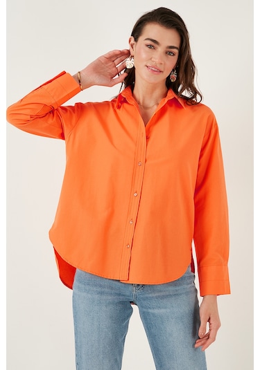 Lela Pamuklu Regular Fit Önü Kısa Arkası Uzun Oval Kesim Bayan Gömlek Cf25S163867 Orange