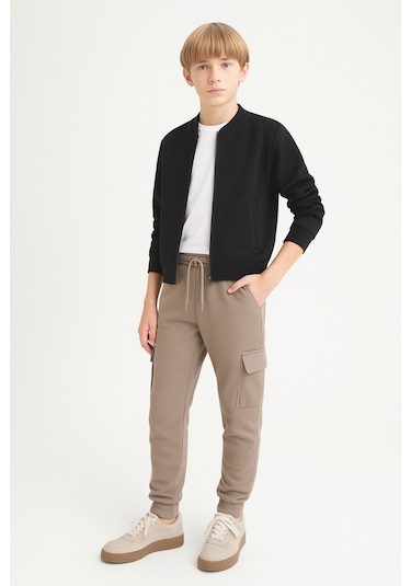 Erkek Çocuk Basic Kargo Cepli Jogger Paça Okul Eşofman Altı Ak2322-1 Bej