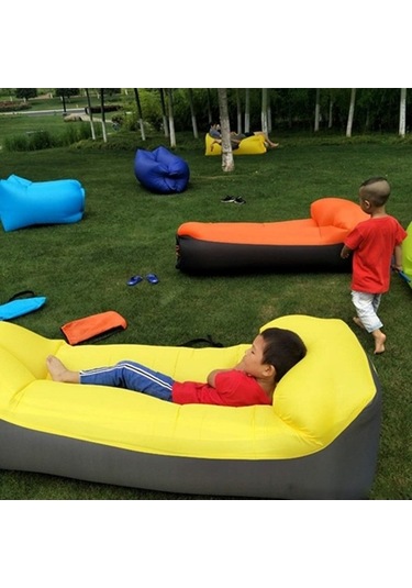 Prestigegoods Renk Engelleyen Yastık Stili 210t Ekose Şişme Kanepe Taşınabil Plaj Tulumu Koyu Mavi - Siyah 240x55cm Koyu Mavi - Siyah