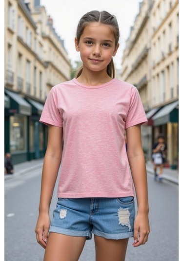 Toz Pembe Çocuk T-shirt Kız Erkek Unisex %100 Pamuk Toz Pembe