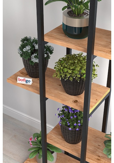 Bofigo 5 Raflı Çiçeklik Rafı Saksılık Standı Dekoratif Aksesuar Rafı Saksılık Papatya Çam Çam