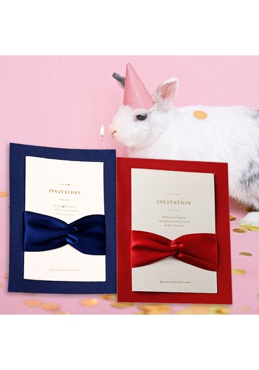 Shineyee 10 Adet Kırmızı Bow Kumaşlı Davetiye Seti - Zarf + Boş İç Kart + Kılıf + Askı, Düğün & Parti İçin Elegan Tasarım