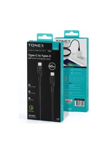 Tonex Ma74 Type-c To Type-c 60w Pd Data Kablo Siyah