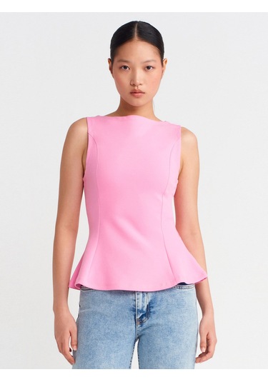 Dilvin 21001 Kayık Yaka Peplum Top-pembe Pembe