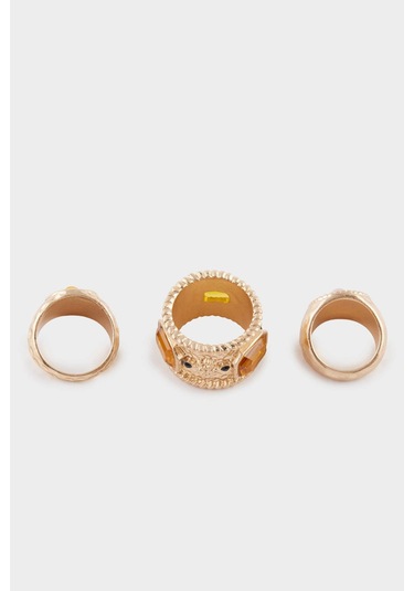 Defacto Kadın 3lü Taşlı Gold Yüzük F6831axnskr1 Çok Renkli