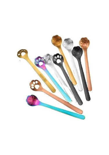 Dancemonkey 10 Adet 304 Çelik Kedi Pençesi Kaşık Kahve Karıştırma Kaşığı Çok Renkli