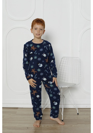 Fames Pijama Kışlık Çocuk Polar Pijama Takım Lacivert