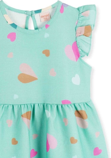 Ahengim Kız Çocuk Kalp Desenli Elbise Ak2406 SU YEŞİLİ