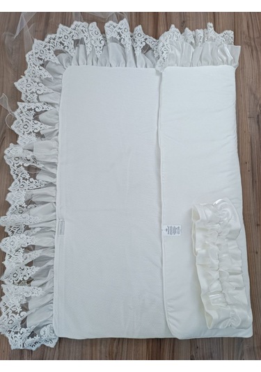 Dantelli Bebek Battaniyesi %100 Pamuklu Doğal Organik Uyku Kundağı Hediyelik Yenidoğan Mevlütlük Ekru