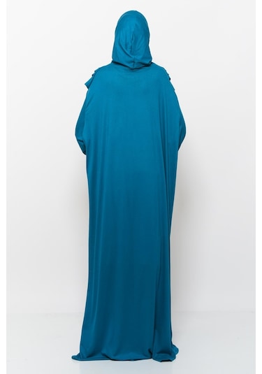 Pratik Tek Parça Pamuklu Yarasa Kollu Tak Çıkar Başörtülü Tesettür Namaz Elbisesi Açık Petrol Çok Renkli