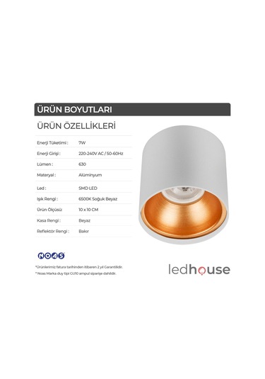 Spot Lamba Led 7W Silindir Beyaz-Bakır Duvar Aydınlatma Armatür