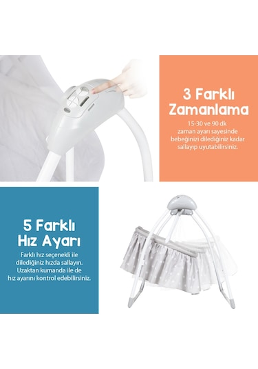 Huggy Cocoon Otomatik Sallanabilen Kumandalı Portatif Bebek Beşiği