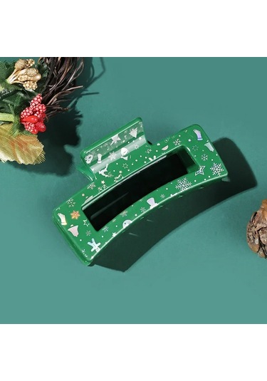 Muweordy Noel Saç Pençesi 8,5 Cm Kare Baskılı Kırmızı Yeşil Noel Yengeç Saç Tokası Kadınlar İçin Trend Pençe Tokaları Saç Aksesuarları Çok  Renkli