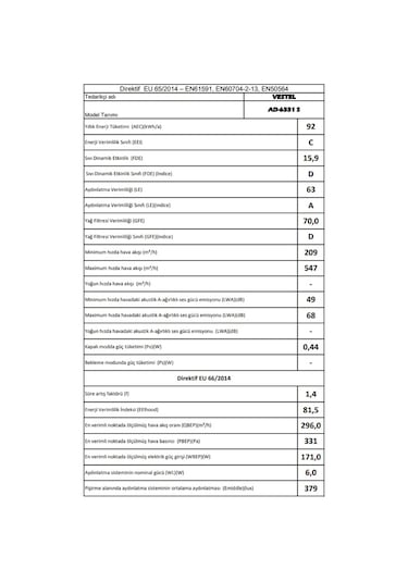 Vestel AD-6331 S Ankastre Davlumbaz