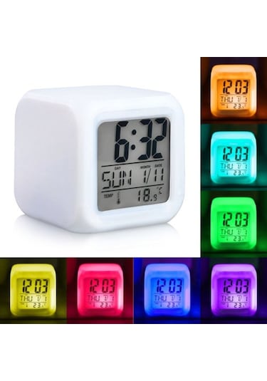 Oddity 7 Renk Çocuk Odası Alarmlı Küp Çalar Saat 8X8X8 Cm Xxl