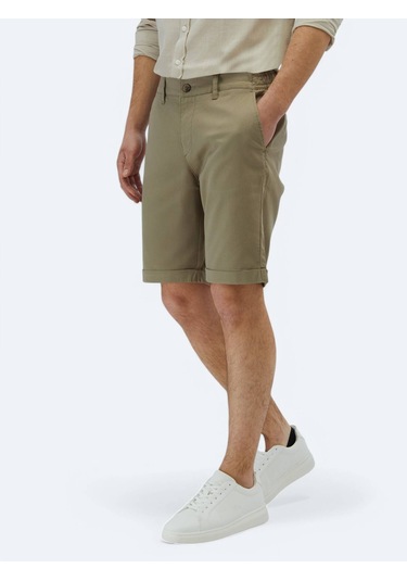Vizon Düz Dokuma Slim Fit Casual Pamuk Karışımlı Bermuda Vizon