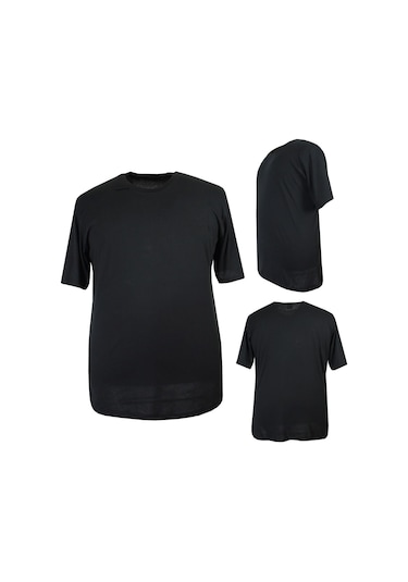 Erkek 72 Kilo-200 Kilo Arası İçin Uygun Bisiklet Yaka Düz Tişört Siyah