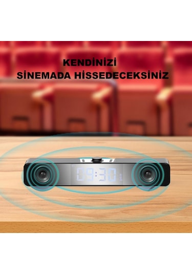 Triline Bluetooth Hoparlör Şarjlı Yatay Ses Sistemi Led Ekran Fm Çalar Saat Sıcaklık Pc Usb Aux Tf Kart