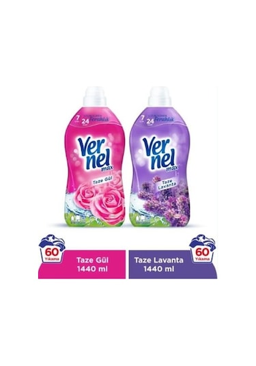 Vernel Max Konsantre Çamaşır Yumuşatıcısı Taze Gül 1440 ML + Lavanta 1440 ML