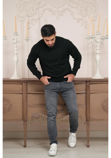 Woolen World Balıkçı Yaka Kalın Yünlü Erkek Triko Kazak Siyah