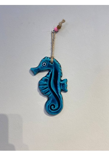 El Yapımı Nazar Boncuğu, Duvar Dekorasyon Ürünü, Seramik, El İşçiliği, Turkuaz Renkte Denizatı Desenli -